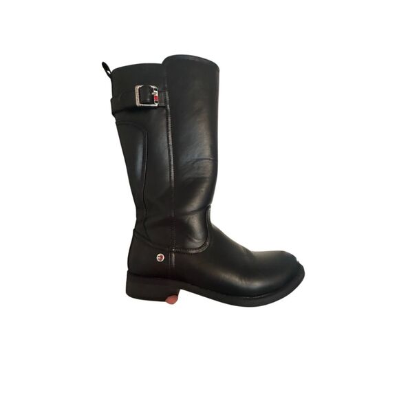 NWOB Tommy Hilfiger Kids Black Faux Leather Vallary Mid-calf Riding Boots Size 3 - Picture 1 of 9